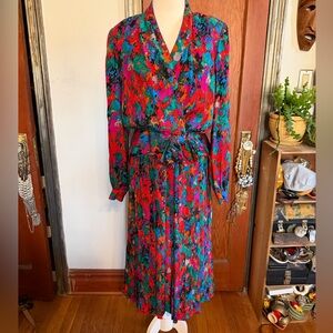 Vintage Raul Blanco Silk Skirt And Blouse Suit Set 2 Pc Bright Abstract Size 12